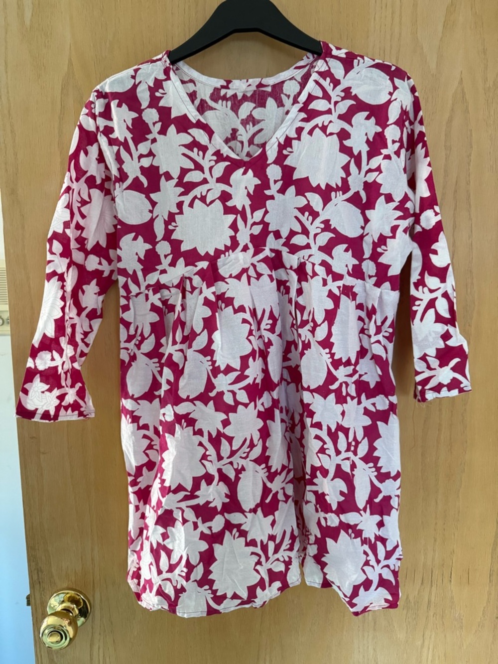 Pink & White Floral Printed Kurta Top – Size XL